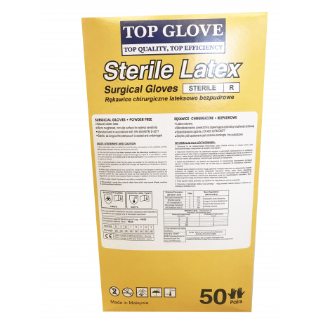 Rękawice chirurgiczne lateksowe bezpudrowe sterylne – Top Glove
