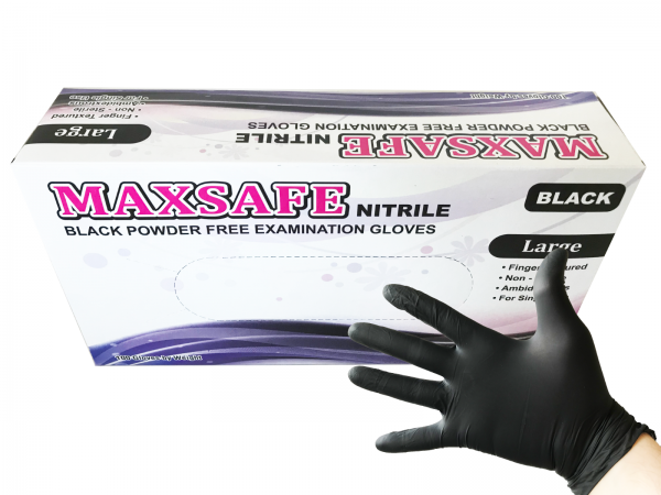 Rękawice nitrylowe bezpudrowe MAXSAFE - CZARNE (opak. 100 szt)