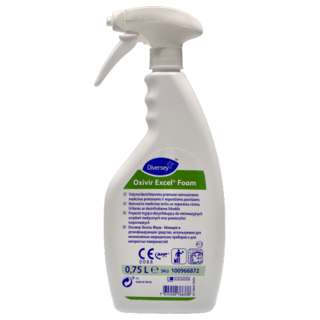 OXIVIR EXCEL Foam 750 ml Diversey, preparat myjąco-dezynfekujący do nieinwazyjnych urządzeń medycznych oraz powierzchni nieporowatych