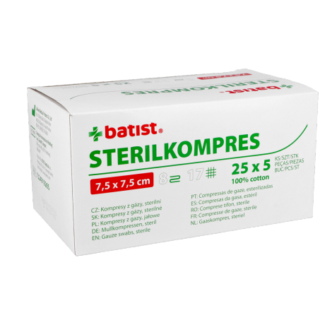Kompresy gazowe, jałowe Sterilkompres BATIST (17N 8W) - pakowanie po 2 lub 5 szt. w blistrze 