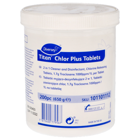 TITAN CHLOR PLUS TABLETS - 200 szt  Diversey, tabletki myjąco-dezynfekujące na bazie aktywnego chloru