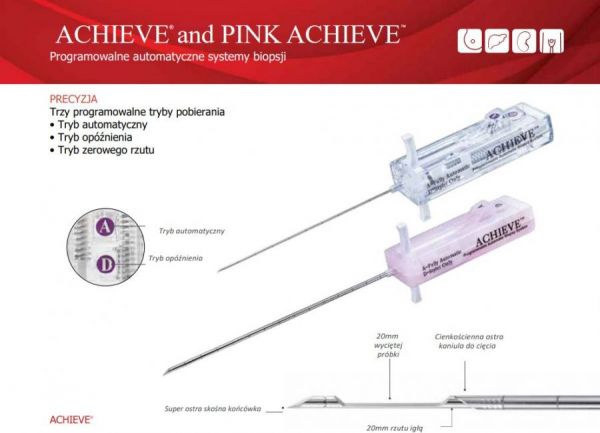 Automatyczna igła/ pistolet do biopsji tkanek miękkich Achieve 14G x 11cm 