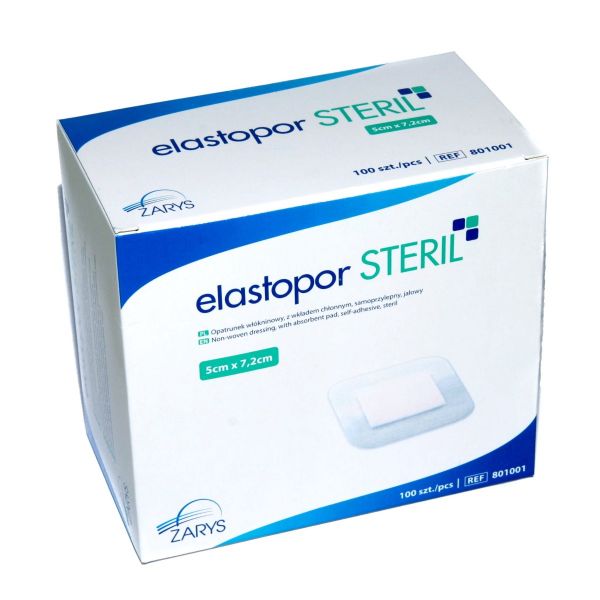 Opatrunek włókninowy jałowy 5x7,2cm z wkładem chłonnym (100szt./opak) elastopor STERIL