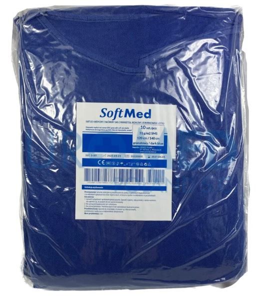 Fartuch medyczny SoftMed z mankietem GRANATOWY 120x140 SMS 35g