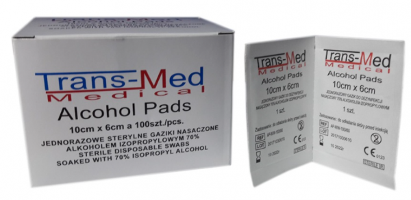 Gaziki nasączone alkoholem 10cmx6cm (100szt./opak) ALCOHOL PADS