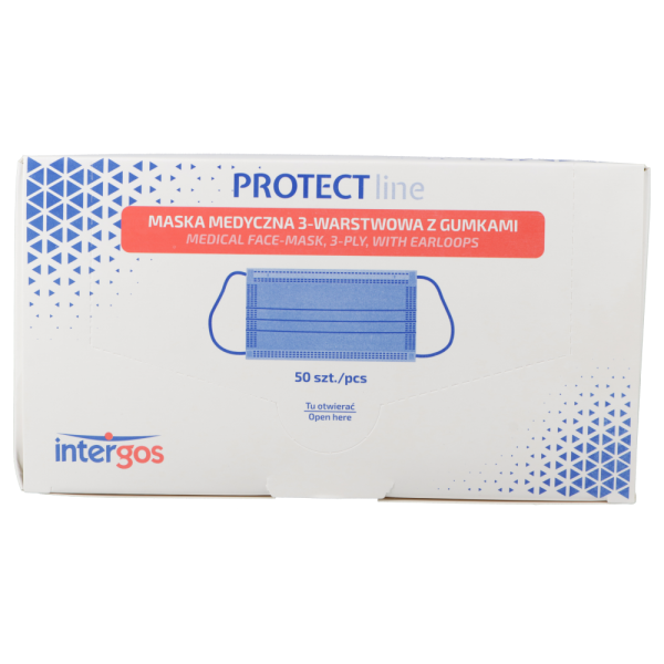 Maska medyczna trzywarstwowa z gumkami PROTECTline (50szt./opak) Intergos