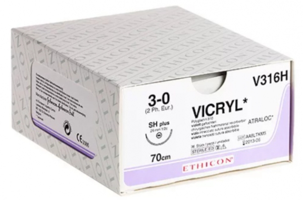 Nici Vicryl Plus 1, 70cm, 1/2koła okr-tn., V-39