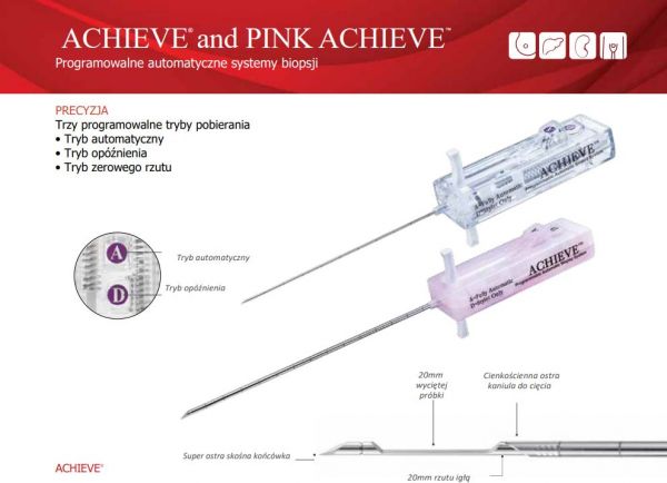 Achieve - automatyczna igła-pistolet do biopsji tkanek miękkich - rozmiary