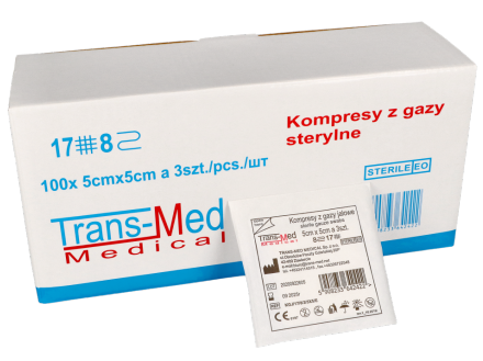 Kompresy z gazy jałowe Trans-Med pakowane pojedyńczo